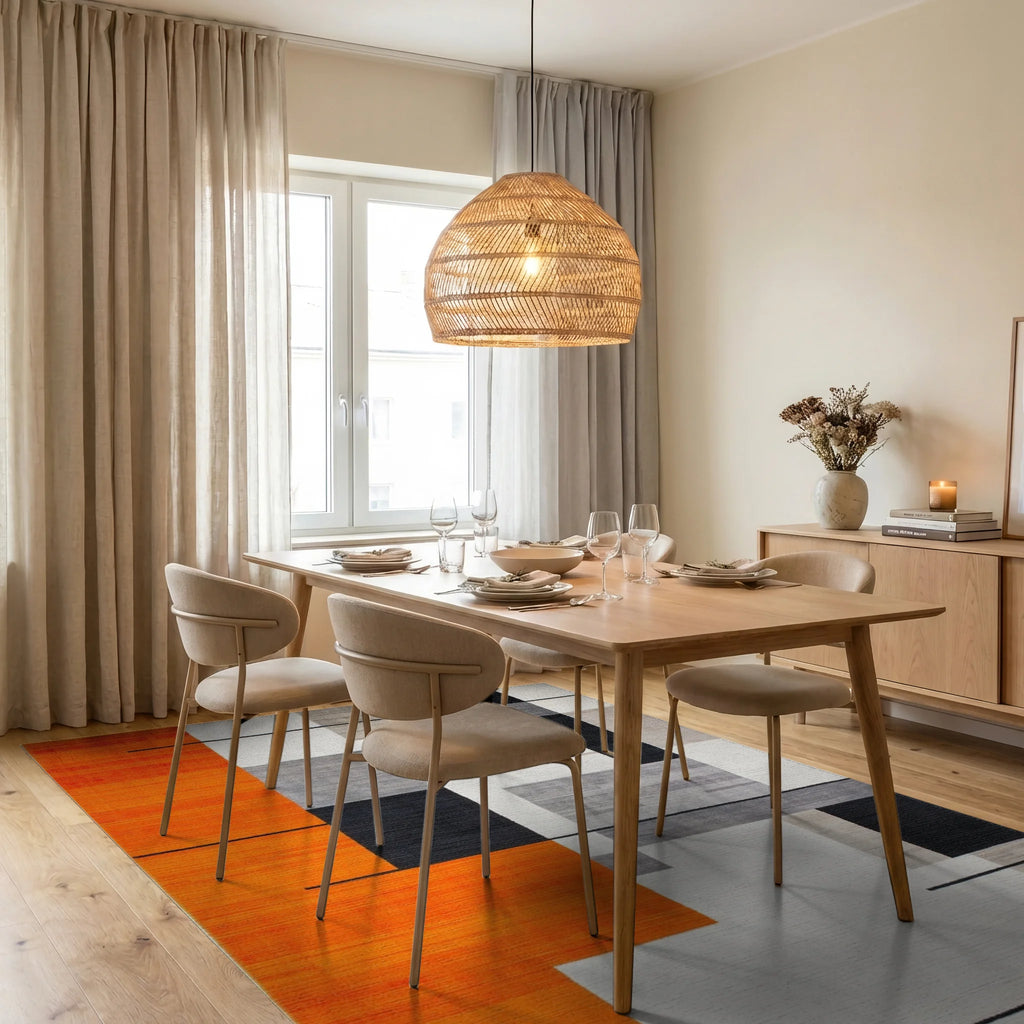 Bold Orange Geometric Block Rug - Dining Room View