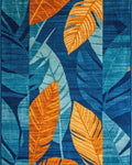 Bold Orange Leaf Tropical Blue Background Rug - Cutout View