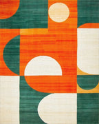 Bold Orange Teal Geometric Circles Rug - Cutout View