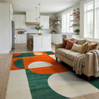 Bold Orange Teal Geometric Circles Rug - Living Room View