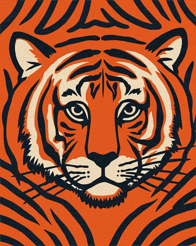 Bold Orange Tiger Face Abstract Rug - Cutout View