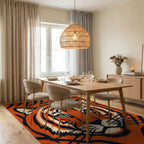 Bold Orange Tiger Face Abstract Rug Dining Room View