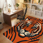 Bold Orange Tiger Face Abstract Rug Office View