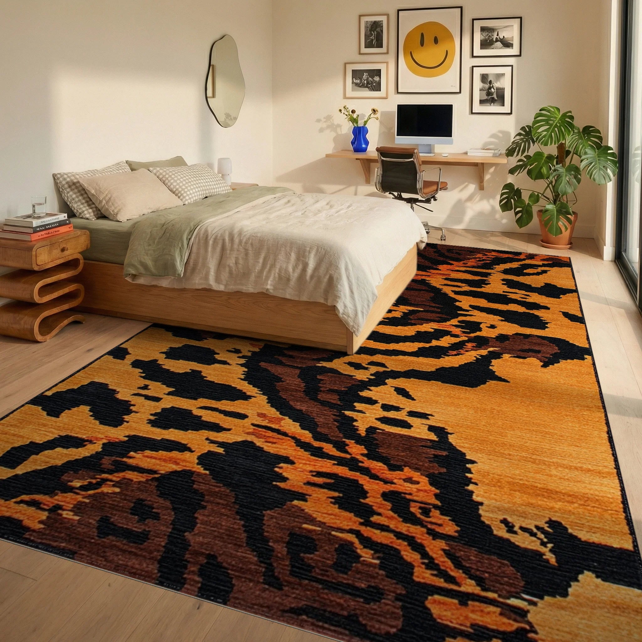 Bold Orange Tiger Stripe Rug - Bedroom View
