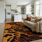 Bold Orange Tiger Stripe Rug - Living Room View