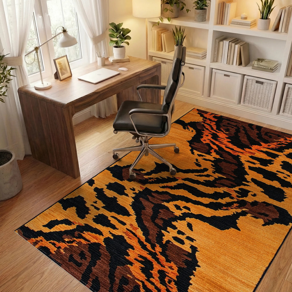 Bold Orange Tiger Stripe Rug - Office View