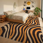 Bold Orange Wave Curve Rug Bedroom View