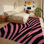 Bold Pink and Black Zebra Stripe Rug Bedroom View