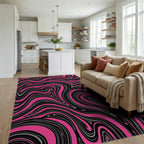 Bold Pink Black Swirl Pattern Rug Living Room View