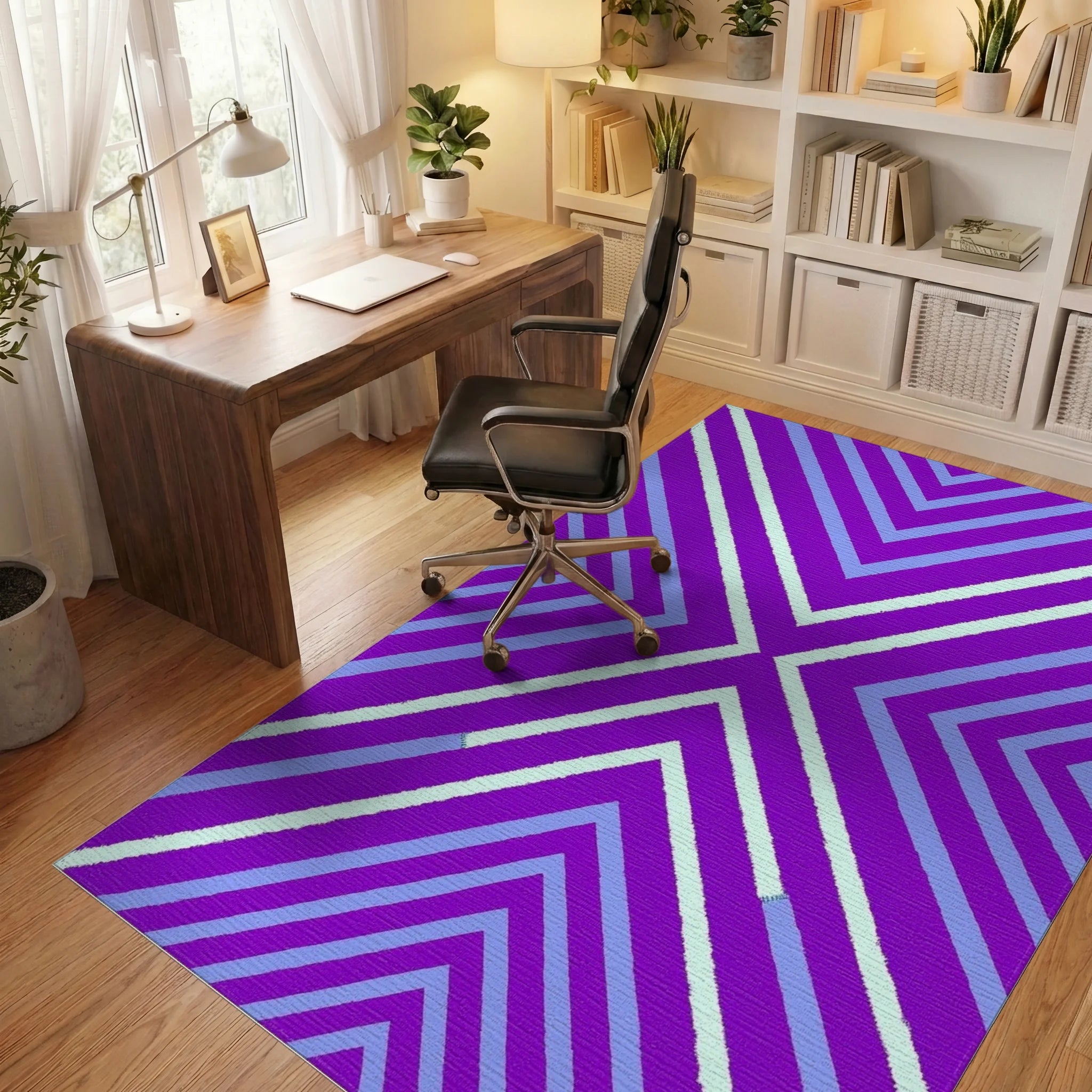 Bold Purple Chevron Stripe Rug Office View