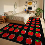 Bold Red Apples Green Leaves Rug - Bedroom View