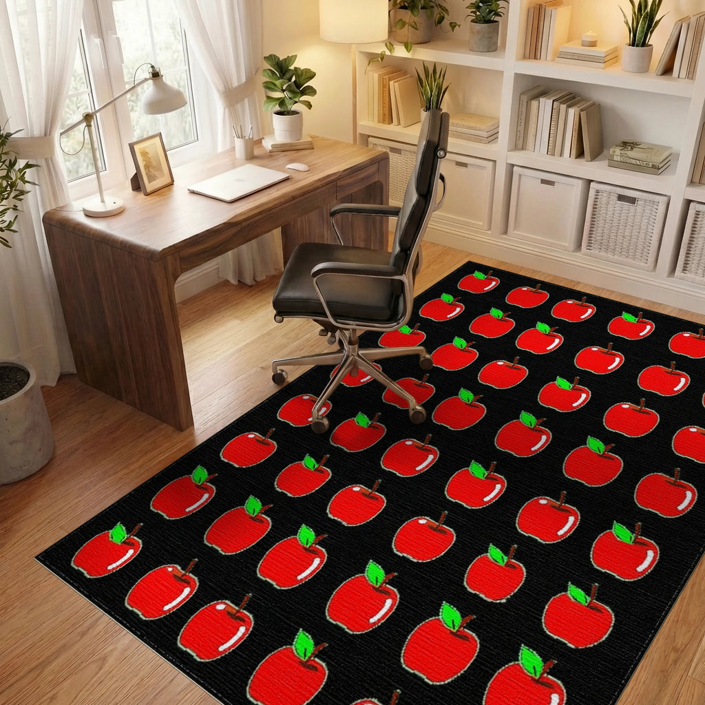 Bold Red Apples Green Leaves Rug - Office View
