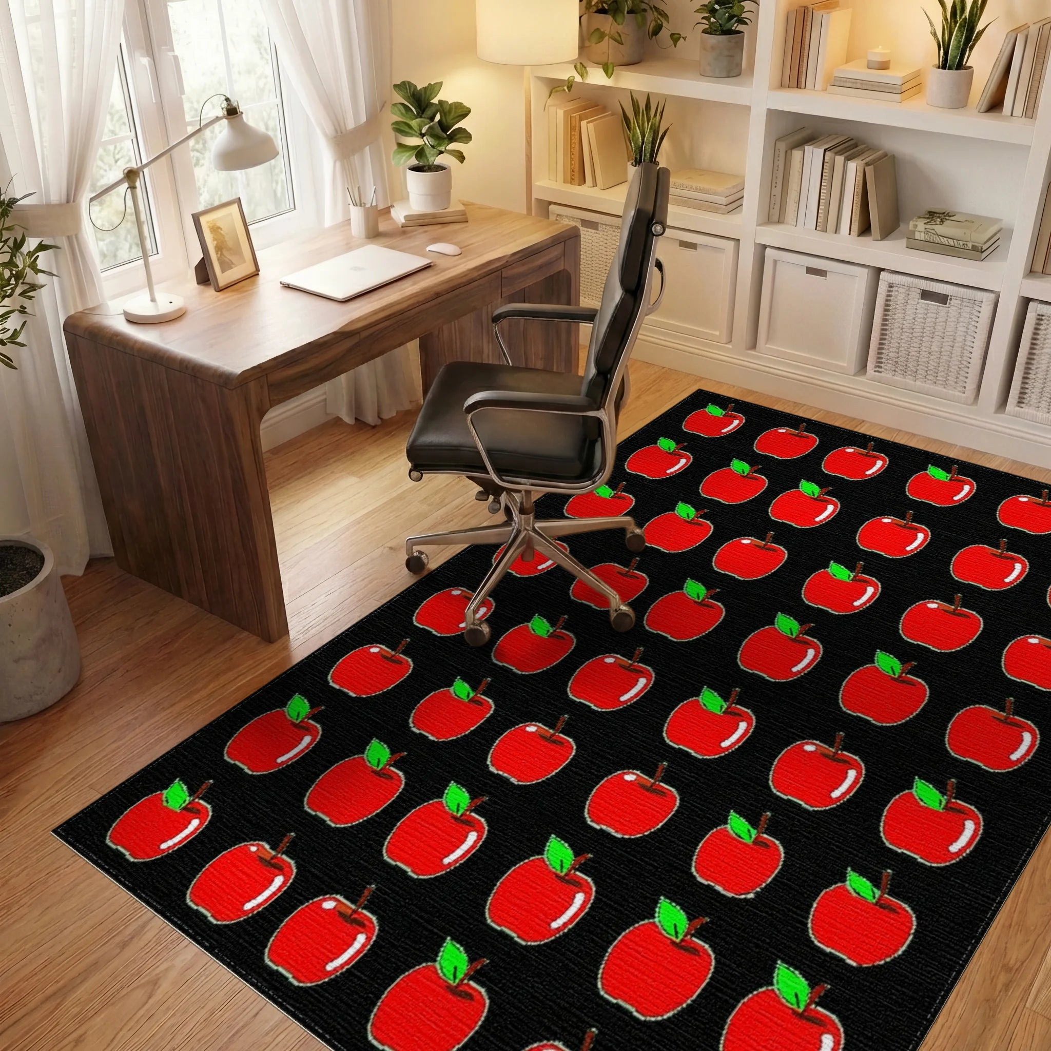 Bold Red Apples Green Leaves Rug - Office View