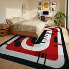 Bold Red Black Abstract Geometric Stripes Rug - Bedroom View