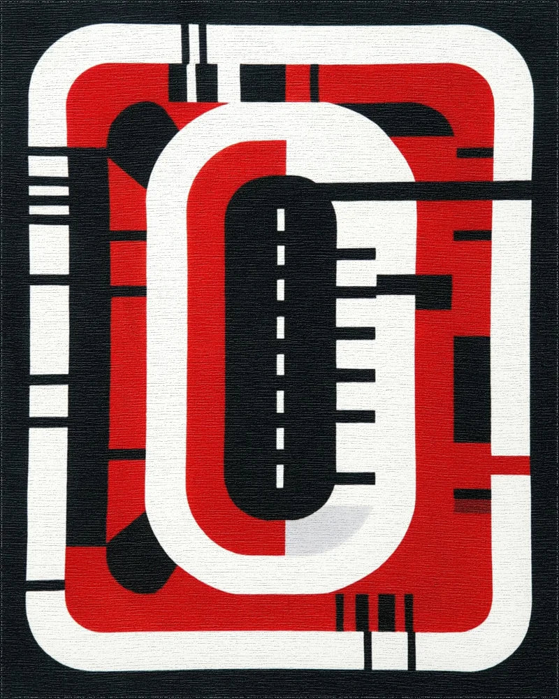 Bold Red Black Abstract Geometric Stripes Rug - Cutout View