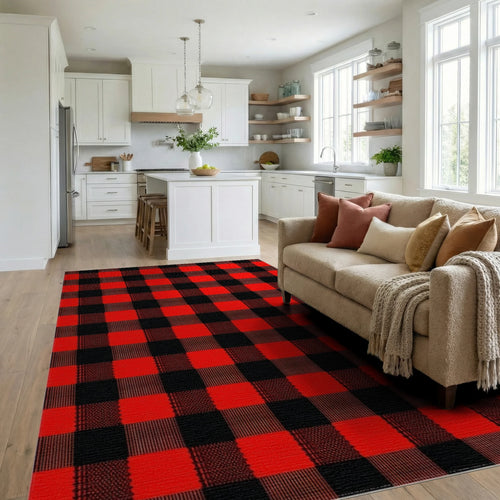 Bold Red Black Buffalo Check Rug - Living Room View