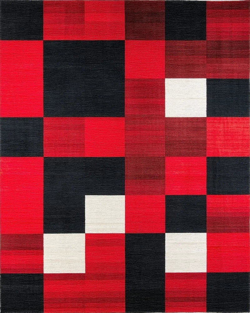 Bold Red Black Gradient Squares Rug - Cutout View