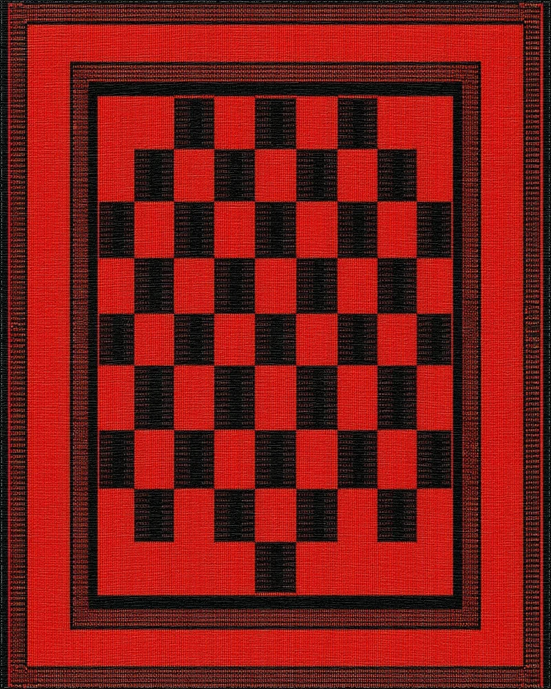 Bold Red Checkered Board Frame Rug - Cutout View