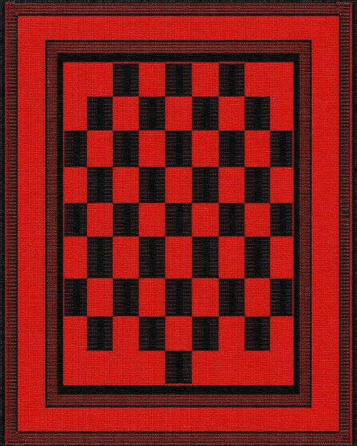 Bold Red Checkered Board Frame Rug - Cutout View