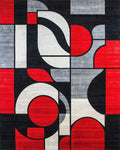 Bold Red Geometric Abstract Forms Rug - Cutout View