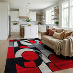 Bold Red Geometric Abstract Forms Rug - Living Room View