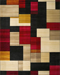Bold Red Geometric Blocks Rug - Cutout View