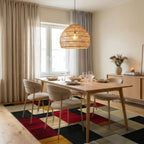 Bold Red Geometric Blocks Rug - Dining Room View