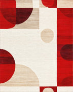 Bold Red Geometric Circles Rug - Cutout View
