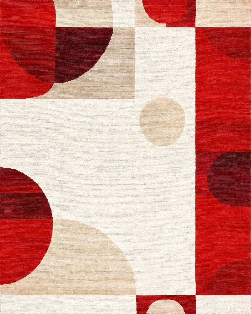 Bold Red Geometric Circles Rug - Cutout View