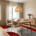 Bold Red Geometric Circles Rug - Dining Room View