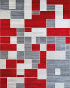 Bold Red Gray Geometric Block Rug - Cutout View