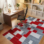 Bold Red Gray Geometric Block Rug - Office View