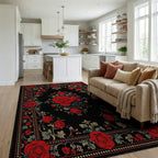 Bold Red Rose Floral Classic Design Rug - Living Room View