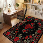 Bold Red Rose Floral Classic Design Rug - Office View