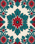 Bold Red Teal Floral Medallion Rug - Cutout View