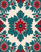 Bold Red Teal Floral Medallion Rug - Cutout View