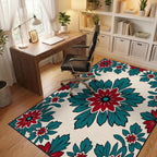 Bold Red Teal Floral Medallion Rug Office View