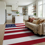 Bold Red White Star Field Rug - Living Room View