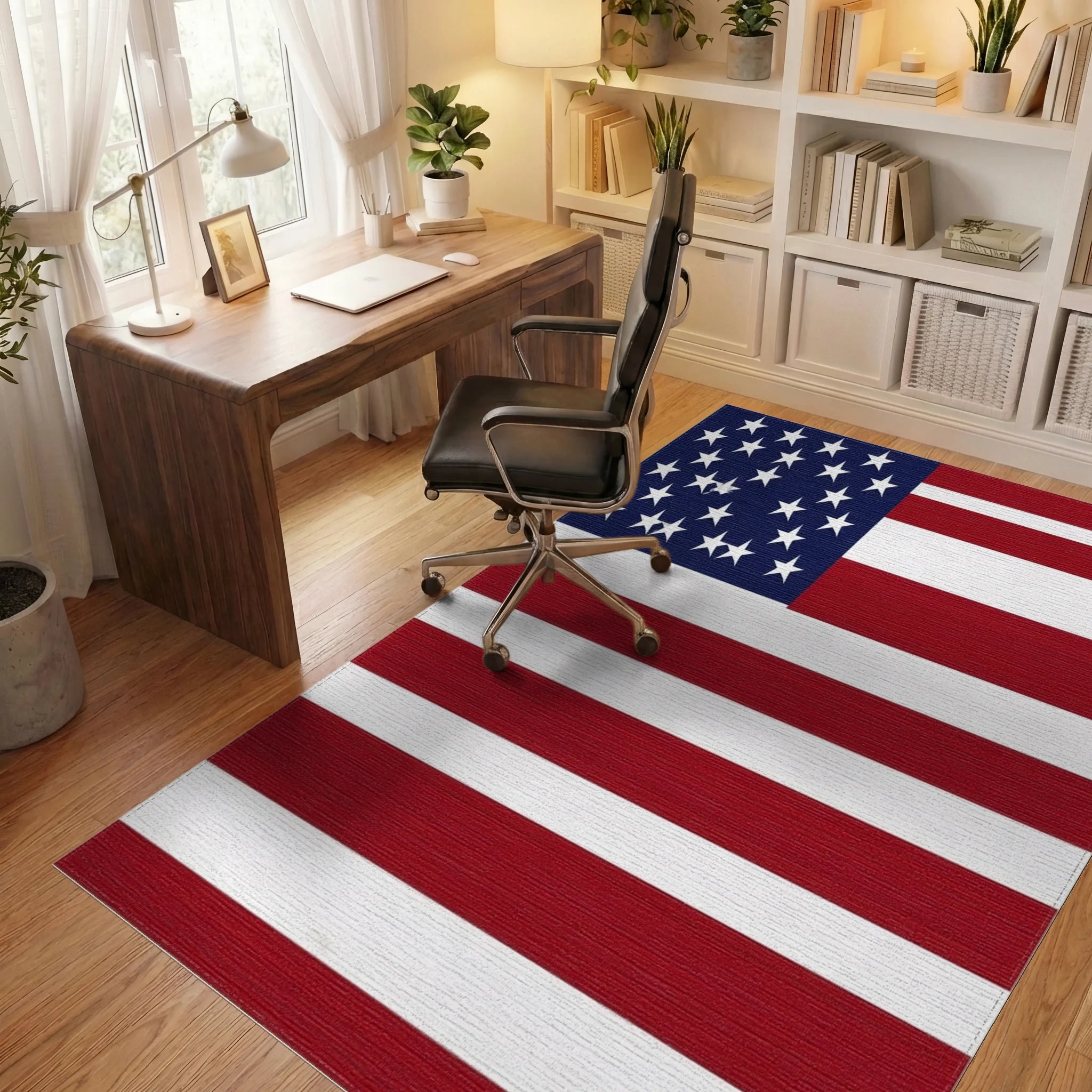 Bold Red White Star Field Rug - Office View