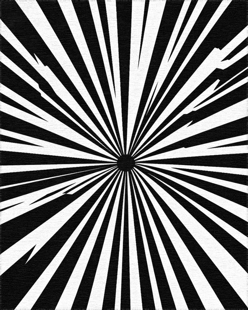Bold Sunburst Black White Pattern Rug - Cutout View