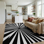 Bold Sunburst Black White Pattern Rug Living Room View