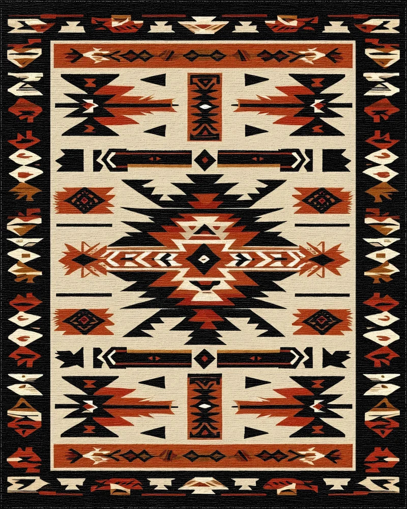 Bold Terracotta Black Geometric Rug - Cutout View