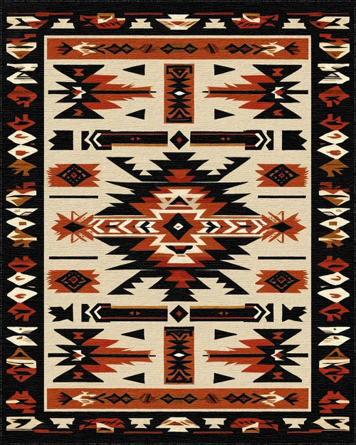 Bold Terracotta Black Geometric Rug - Cutout View