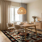 Bold Terracotta Black Geometric Rug - Dining Room View
