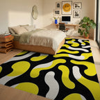 Bold Yellow and White Organic Whimsy Rug Bedroom View