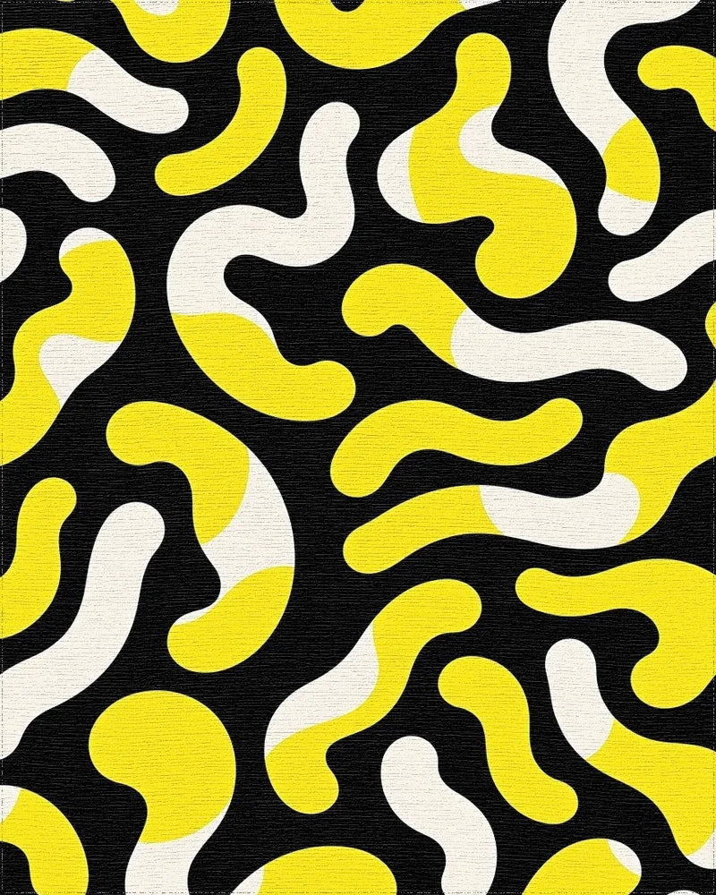 Bold Yellow and White Organic Whimsy Rug - Cutout View