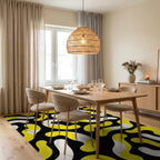 Bold Yellow and White Organic Whimsy Rug Dining Room View