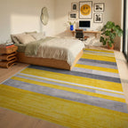 Bold Yellow Gray Striped Texture Rug - Bedroom View