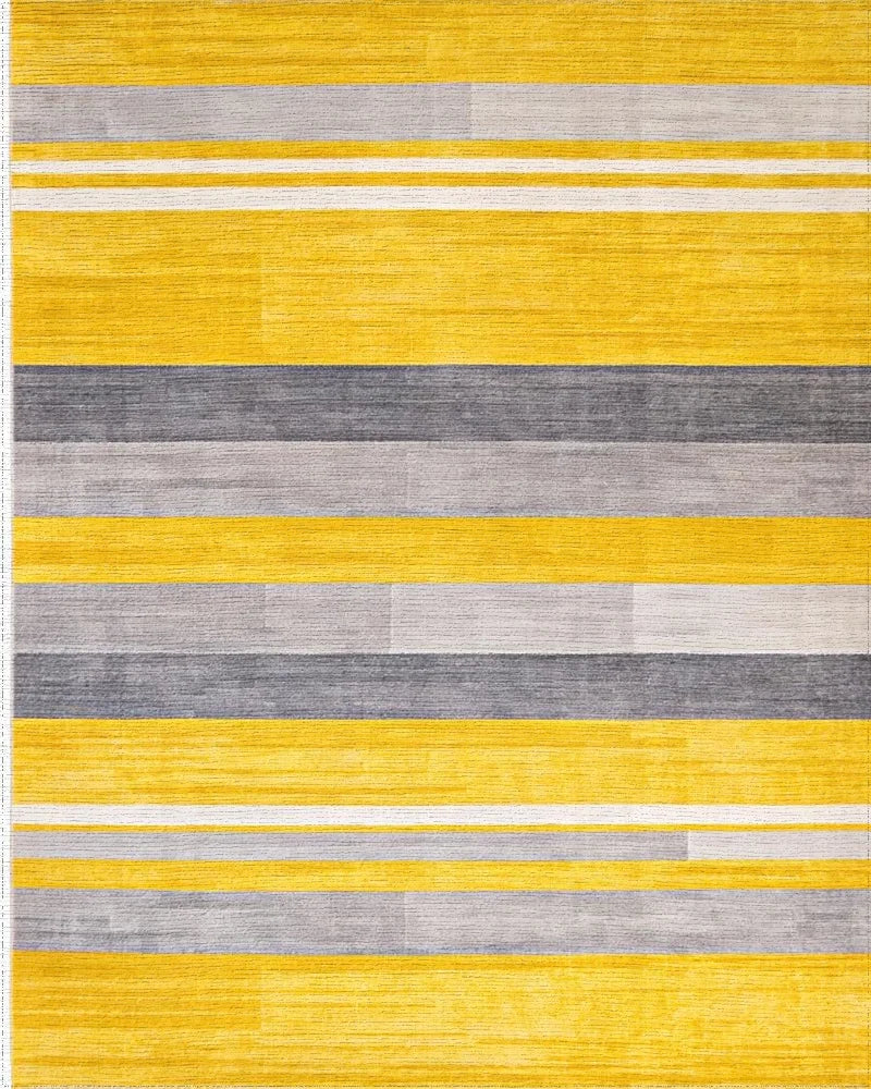 Bold Yellow Gray Striped Texture Rug - Cutout View