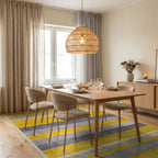 Bold Yellow Gray Striped Texture Rug - Dining Room View